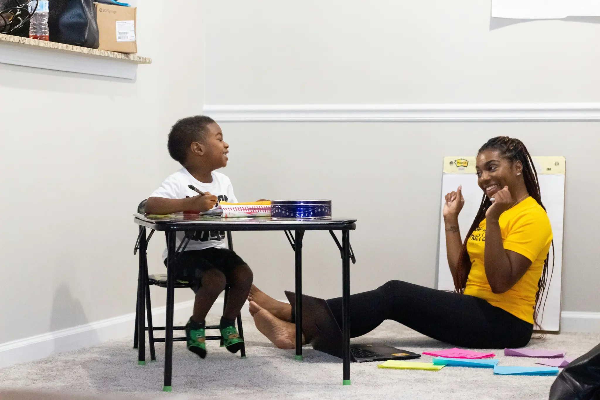 Parent and child sharing a natural moment during a supportive conversation at home