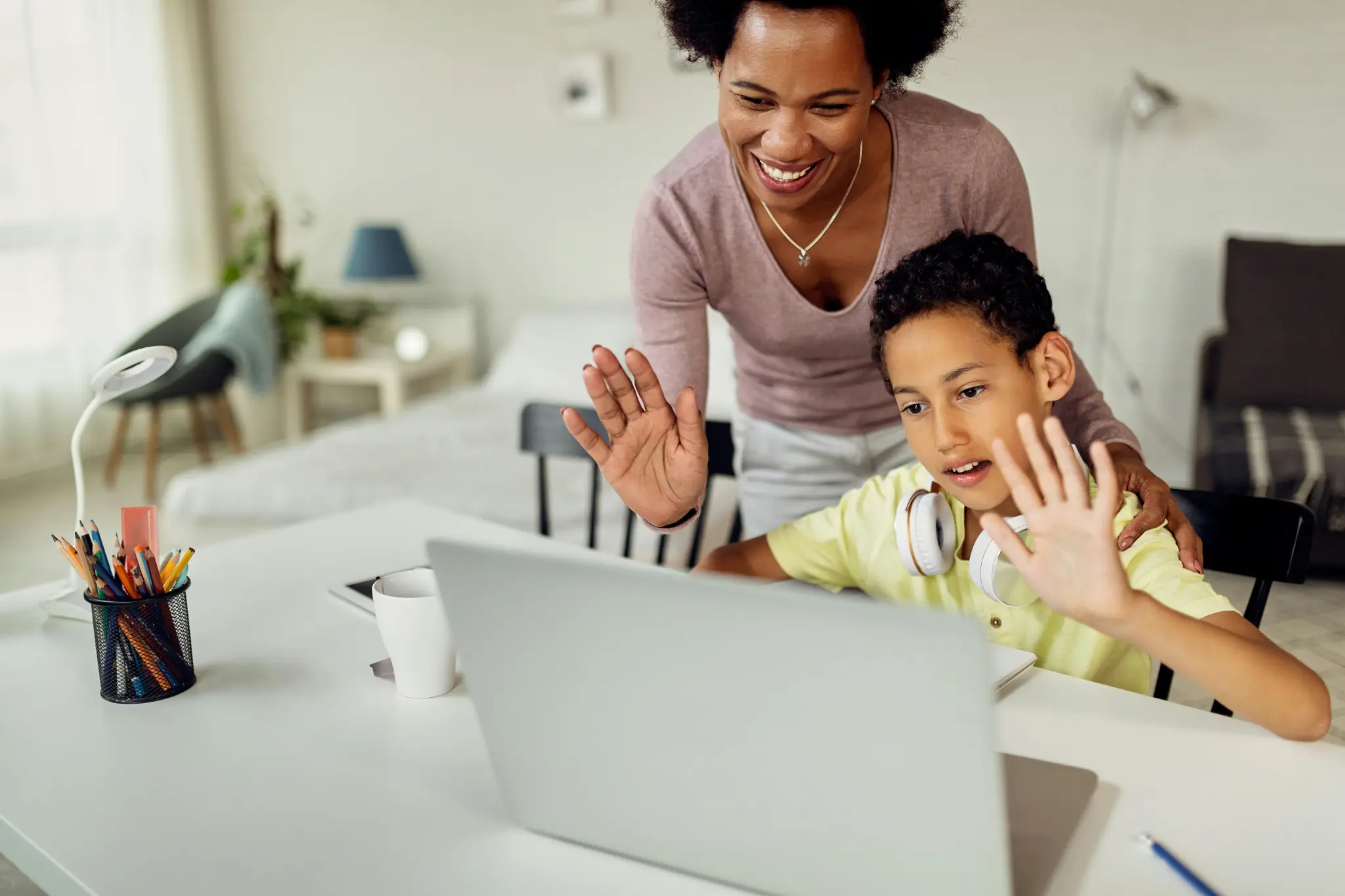 Clinician reviewing goals and planning materials with a caregiver