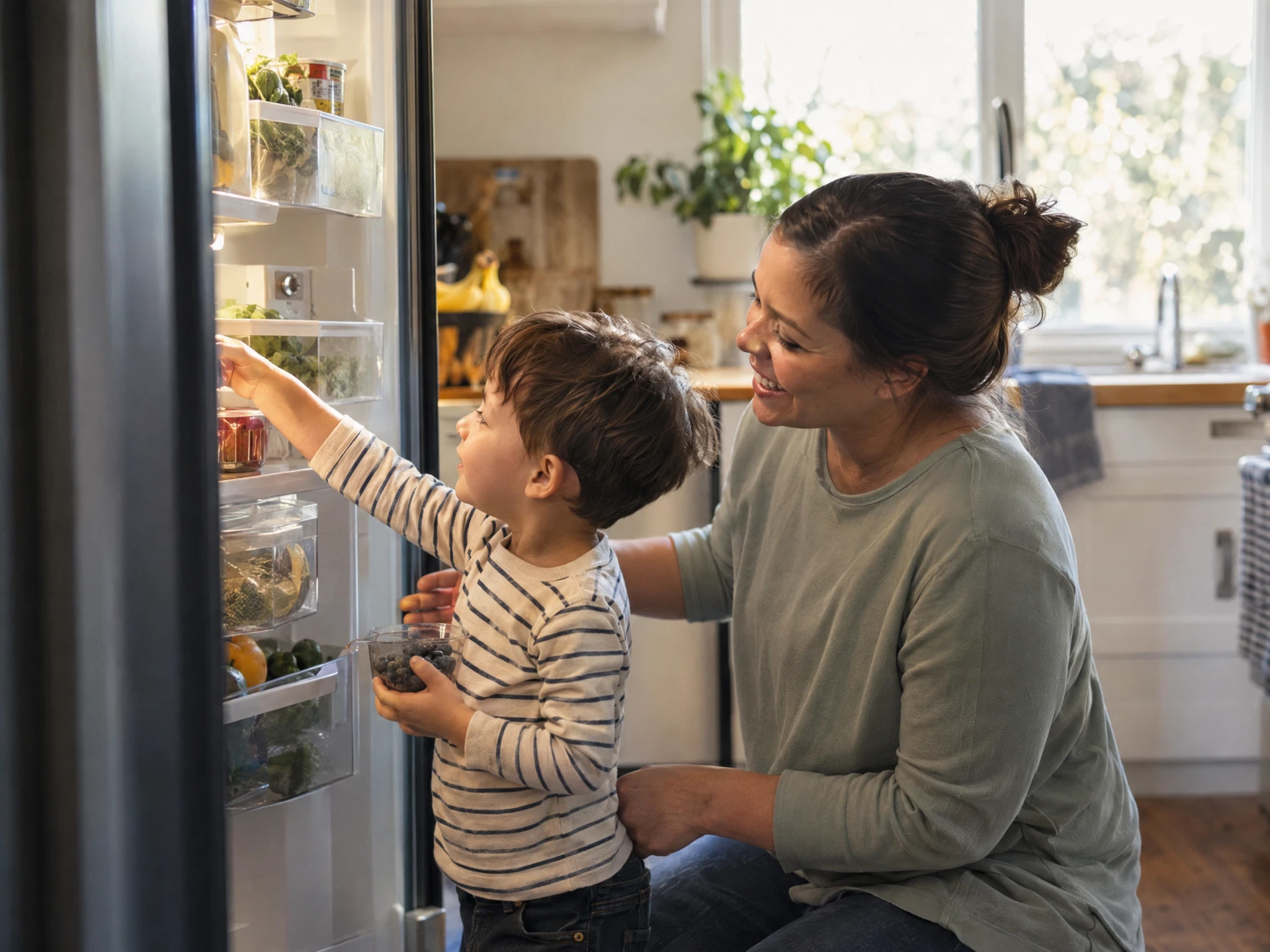 Parent and child practising a routine at home