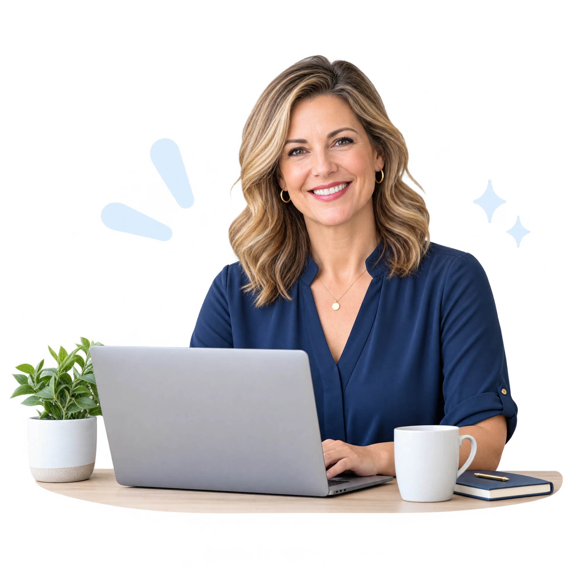 Smiling clinical leader working behind a computer