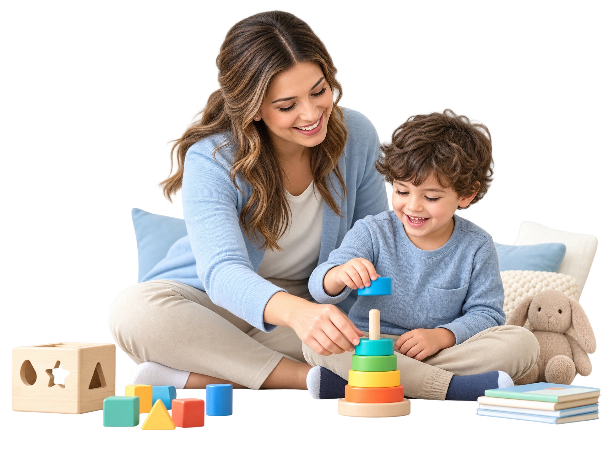 Therapist and child practising an activity together at home