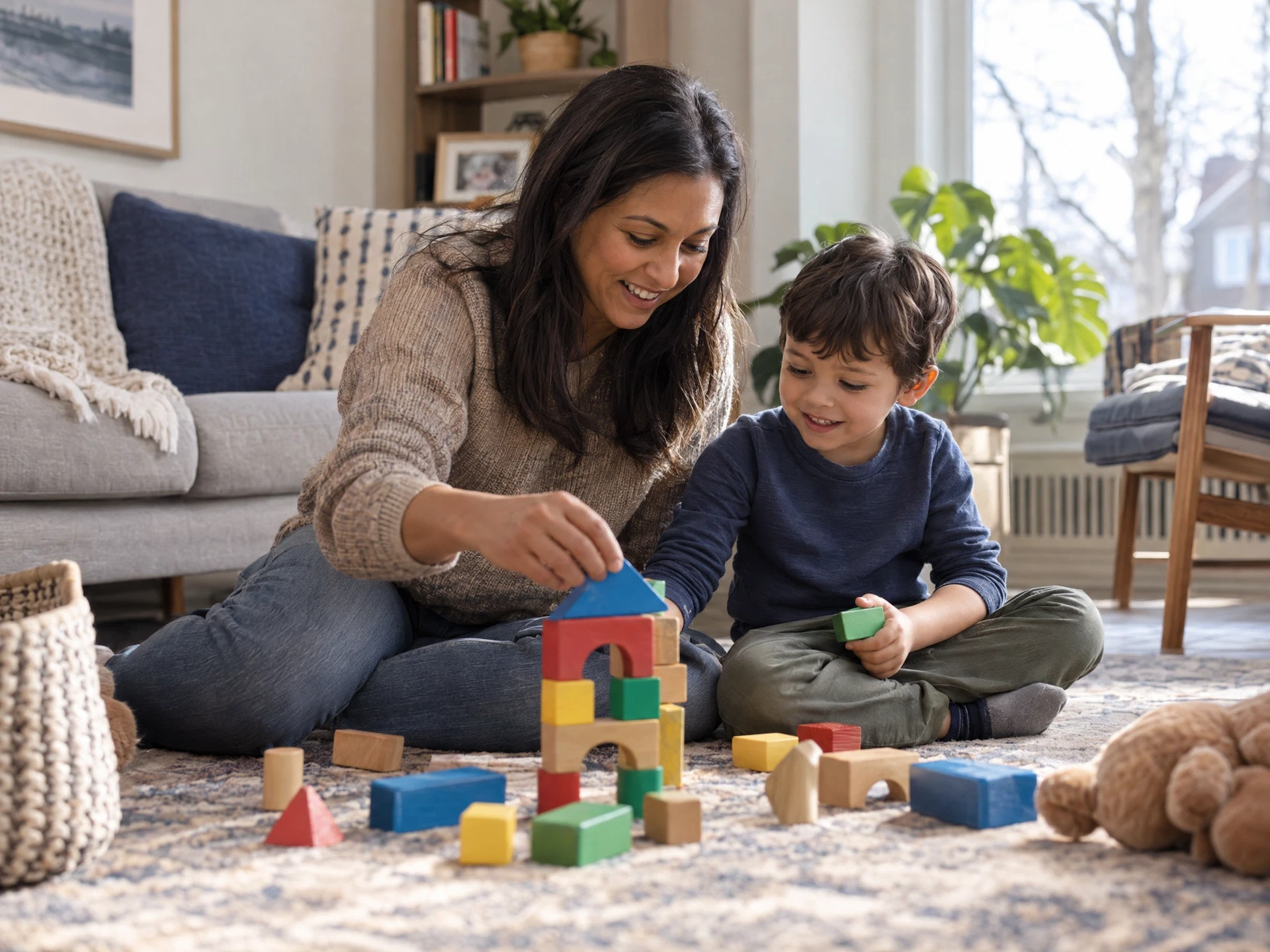 Parent and child enjoying a shared activity at home