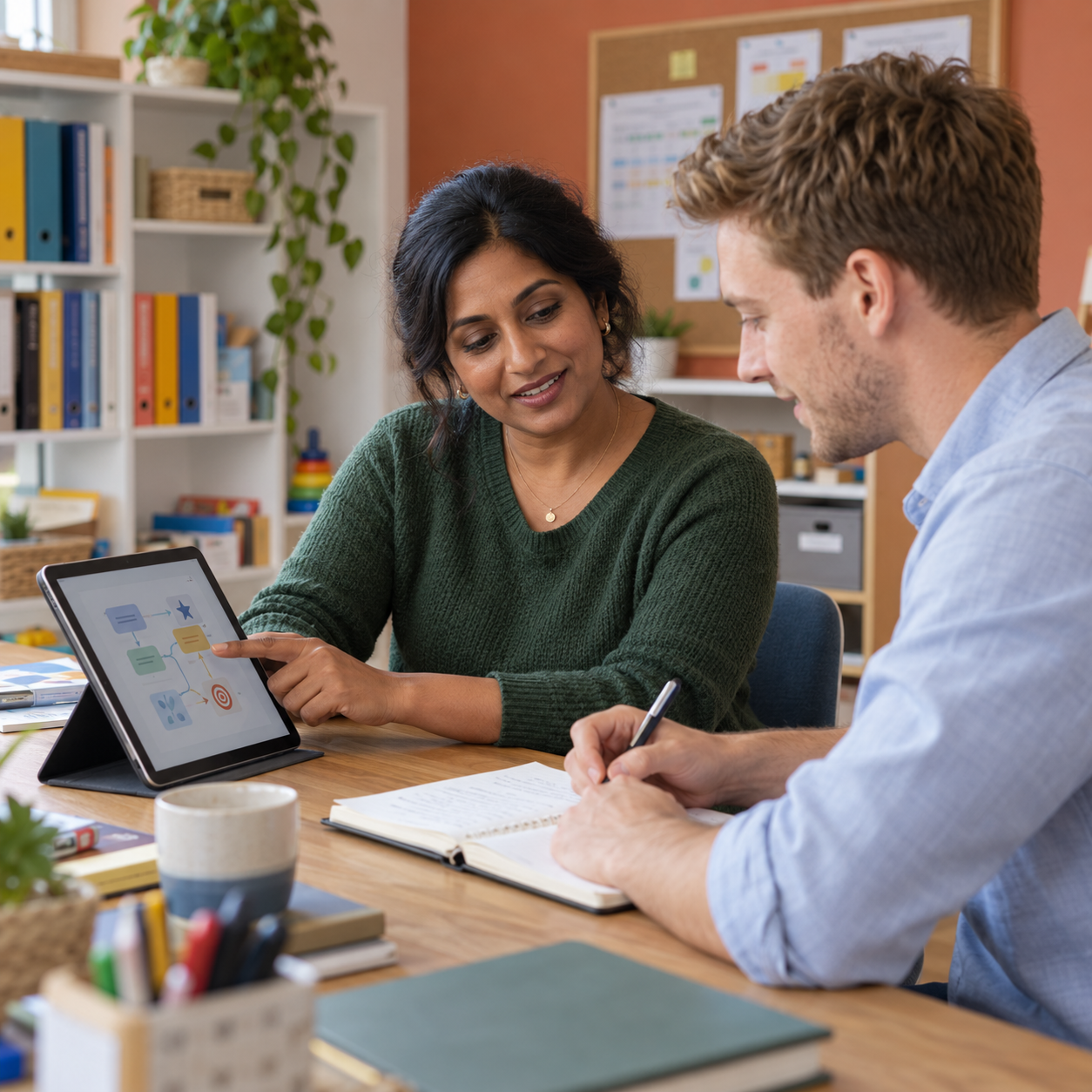 Clinician mentoring a colleague during a collaborative review